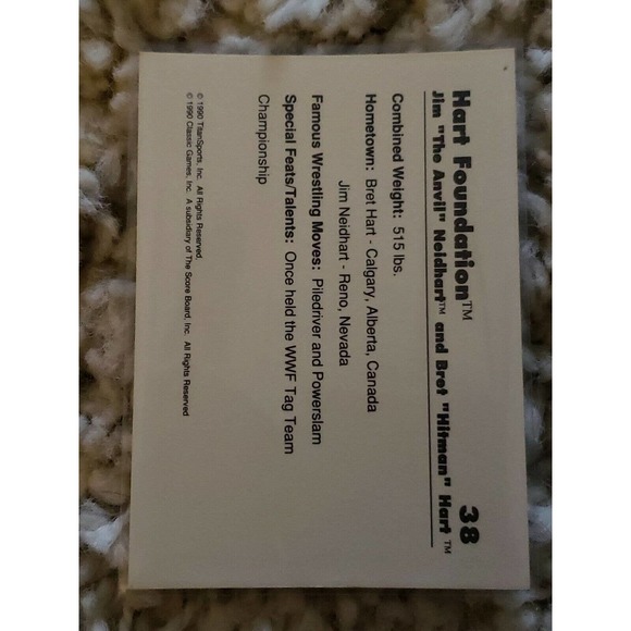 BRET & JIM HART ROOKIE THE HART FOUNDATION WWF 1990 CLASSIC WRESTLING CARD - Picture 2 of 2